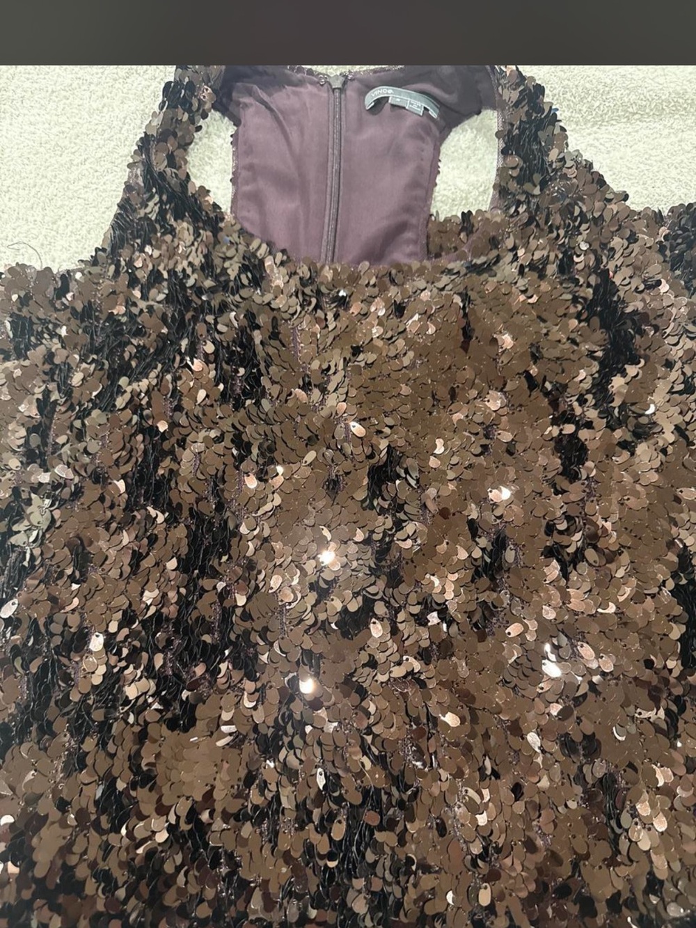 Vince brown sequin shift mini dress scoop neck racerback women’s